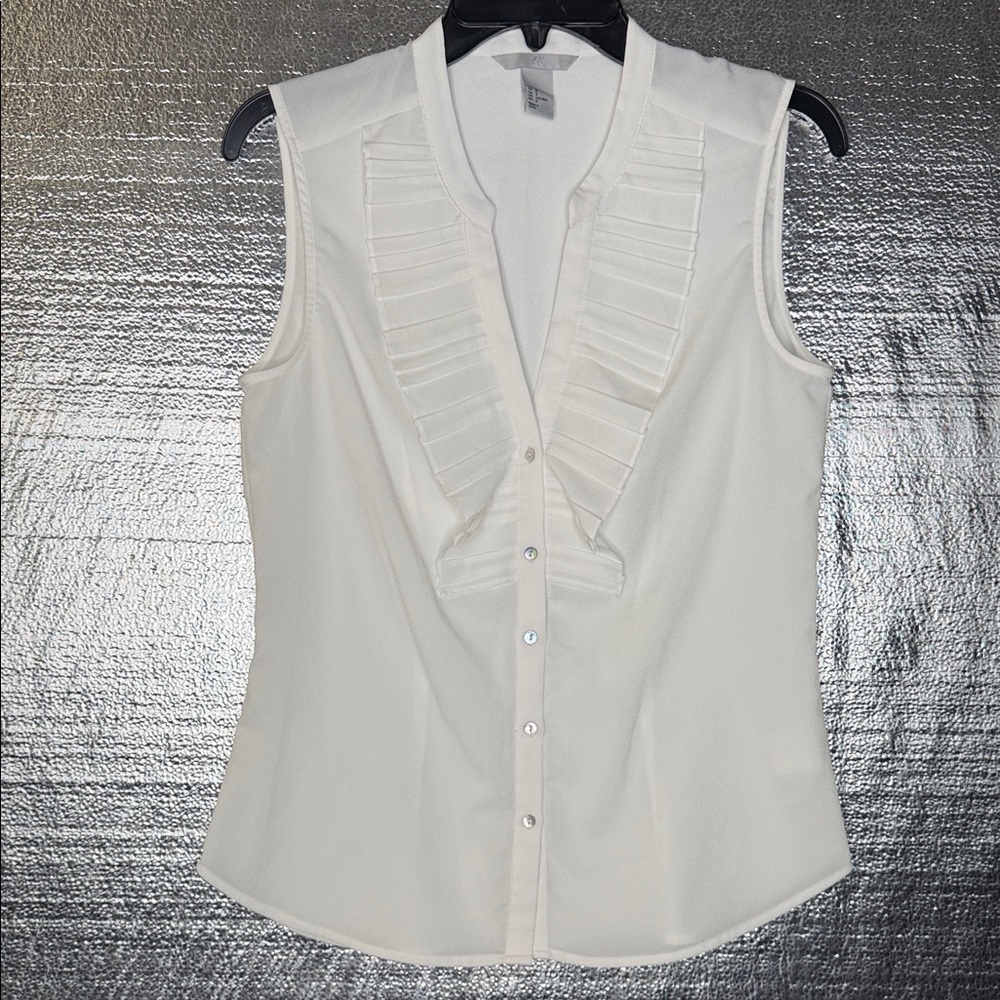 H&M Cream Sleeveless Blouse with Ruffle Detail